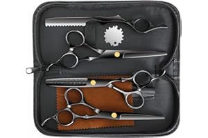 JDMDKB Haarschere,7 Stücke Haarschere Haarschneideschere Profi Friseurscheren Set Professionelle Friseurschere Schere Barbier Haarschnitt Schnitten für Friseur/Anfänger (Schwarz)