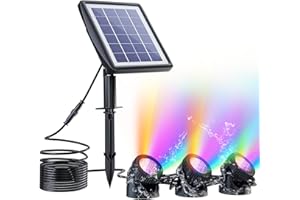 PChero Lampes solaires submersibles, 3 en 1 RVB changeant de couleur pour étang sous-marin, extérieur, projecteurs de paysage LED étanches pour aquarium, jardin, cour, piscine, fontaine, décoration