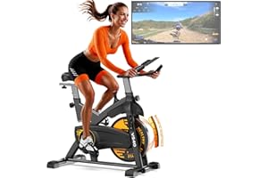 VOWVIT Bicicleta estática con resistencia magnética: ergómetro silencioso con monitor LCD y Bluetooth inteligente, bicicleta de fitness para interior con asiento ajustable, marco en H estable, soporta