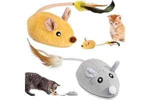 YOUYIKE 2 Stück Katzenspielzeug Selbstbeschäftigung Elektrisch Maus, Elektrische Spielmaus für Katzen, Interaktives Katzenspielzeug Maus mit Federschwanz, USB Wiederaufladbar Spielzeug für Katze