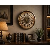 Roma Rakamlı Dekoratif Metal Duvar Saati Gold Vintage B&uuml;y&uuml;k Boy Salon ve Ofis Saati