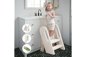 hoopyosms Marche Pied Enfant Pliable 2/3 Marches, Hauteur Réglable et Antidérapant, Escabeau Enfant, Tour d’Observation Montessori pour Cuisine et Toilette, Kaki