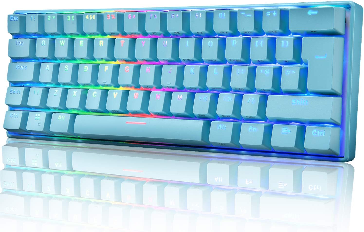 UrChoiceLtd UK61 60% Teclado mecánico para Juegos Tipo C Cableado 61 Teclas Retroiluminación LED Teclado Impermeable USB Retroiluminación RGB Teclas Anti-Fantasma para computadora/PC/Laptop/Mac