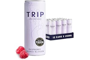 TRIP CBD Drink, Sparkling Raspberry Orange Blossom, 25mg CBD Fizzy Drink, Low Calorie, Vegan (Pack of 12 x 250ml)