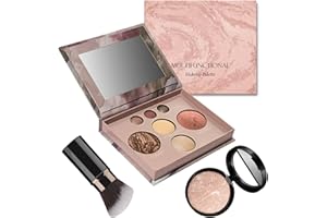 SHEBEEDO Baked Palette Makeup Set,3Pcs Cosmetic Make Up Starter Kit, Includes Baked Foundation, Bronzer, Blush, 2 Highlighters, 3 Eyeshadows and Brush, Makeup Gift Set For Teenage & Adults