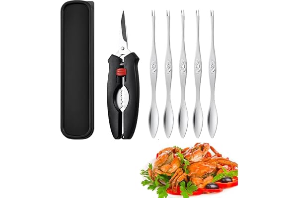 JIAMIAN Pinces à Homard, 6 Pièces Contient 1 Ciseaux Fruits Mer, 5 Fourches Fruits Mer Et Boîte Rangement, Stainless Seafood Tool Sets, Pour Homard Crabe Fruits Mer