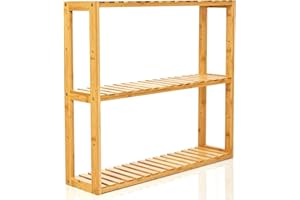 bambuswald© étagère de Salle de Bain étroite en 100% Bambou - 3 Niveaux - étagère Murale Armoire Suspendue étagère de Cuisine | Taille env.60 (Longueur) x 54 (Hauteur) x 15 (Profondeur)