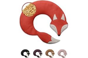 LESCHI Cuscino cervicale termico per microonde - In cotone bio con grano biologico - Cuscino riscaldante ideale per sciogliere tensioni a collo, spalle e schiena - Volpe, rosso