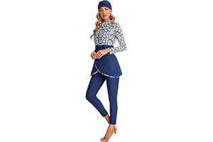 SHUOBEITER Burkini Swimsuits for Women Modest Swimwear Islamic Long Sleeve Bathing Suit Full Cover Hijab