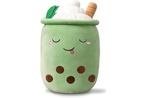 Firecos Bubble Tea Cuscino Peluche 35 cm Peluche Boba Morbido, Bambola di Peluche, Cuscini Imbottiti Decorativi Regalo Cartone Animato per Bambini per Natale, Compleanno (Verde)