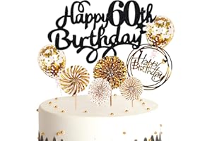 Cymeosh Tortendeko Happy Birthday Kuchendeko 60. Geburtstag Mann Frau, Kuchen Topper Happy 60th Birthday, Cake Topper 60. Geburtstag Ballons Konfetti für Geburtstagstorte Deko 60 Jahre Frauen Männer