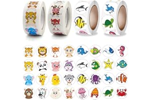 QIKAARA Tier Belohnungsaufkleber 2000 Stück Selbstklebende Animal Sticker Rolle Kinder Tiere Belohnungssticker Reward Stickers Tieraufkleber Tierform Wandtattoos,Kinder Lehrerpreis Motivation Aufkleber