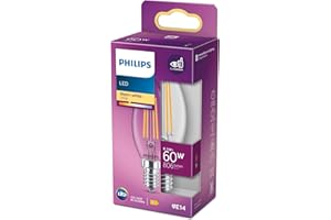Philips LED Lampadina a Filamento Candela, Equivalente a 60W, E14, Luce Bianca Calda, Non Dimmerabile