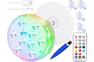 Qoolife USB Rechargeable Underwater Light Wireless Signal WRGB 3.3" Magnetic Colourful LED Submersible Lights for Bathtub, Aquarium, Pool, Pond, Decor, Spa, Christmas -1 sztuka