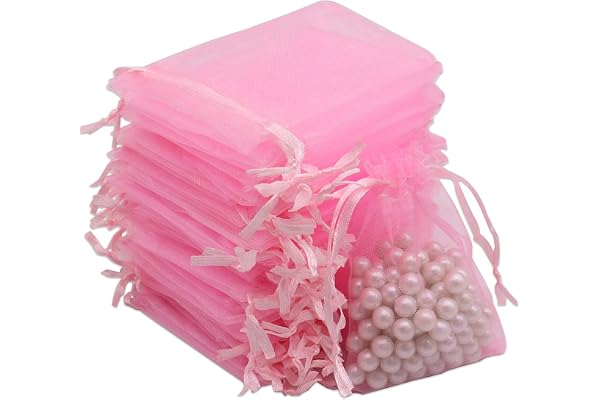 Leeyunbee 100PCS 7x9cm Rose Sacs Organza, Sachets Pochettes Cadeau en Organza avec Cordon de Serrage, Sac à Bijoux Sachets pour Lavande, Idéales pour Bijoux Cadeaux Bonbons Marriage