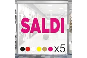 MR PUBBLICITÀ 5 pz. kit Adesivi Saldi Rimovibili per Vetrine Negozi, Vetrofania Scritte SALDI dim. 60x20 cm Stickers promozionali Allestimento Vetrine Decorate. intagliati senza Sfondo Prespaziati (FUXIA)