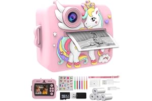 OLUTULA Kids Camera Instant Print, 1080P 2.4’’ Digital Camera with 32GB Card & 4 Rolls of Print Paper, Stickers, Card Reader, Creative Camera Gift for Kids, Selfie Toy for Boys & Girls Ages 3-12, Pink