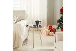 APICIZON Stolik pomocniczy metalowy, stolik kawowy okrągły Ø 41 cm, wysokość 49 cm, stół do salonu z ochronną krawędzią, skandynawski styl, deser do salonu, sypialni, szary/złoty, AP-BT2203