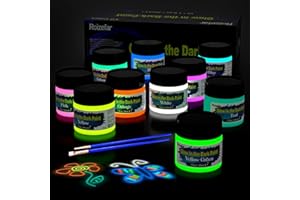 ROIZEFAR Colori luminosi fosforescenti 10×30 ml,vernice 3D impermeabile per tessuti fosforescente, colori fluorescenti per tessuti fai da te per pietre fosforescenti, pittura per bambini, tessuti fosforescenti
