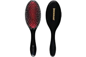 Denman Cushion Hair Brush (Medium) with Soft Nylon Quill Boar Bristles -Detangle and shine, adds gloss and shine to the hair, gently smooths and detangles curls and fly-aways – Black, D81M