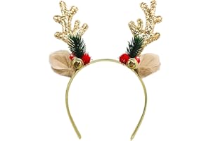 SIOTMERA Reindeer Antlers Headband, Sequined Christmas Hairband Deer Antler Headband, Christmas Birthday Halloween Party Decorations Reindeer Ears Cosplay Costume for Adults, Gold
