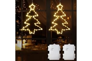 DreiWasser Beleuchtet LED Fensterdeko Weihnachtsbaum warmweiß Batteriebetrieben, 2 Stück 120 LED Weihnachtsbaum mit 1m Zuleitung und Timer für Fenster Beleuchtung Deko Hängen Weihnachtsdeko