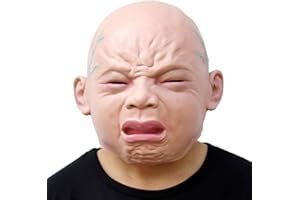 CreepyParty Crying Baby Face Mask Human Realistic Latex Full Head Masks for Halloween Costume Party Carnival Cosplay