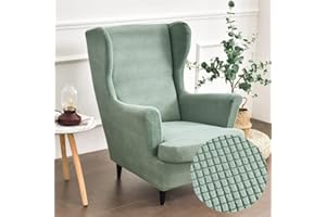 ABZDUNG Funda elástica for sillón orejero de 2 Piezas, Color Liso, Jacquard Grueso, Strandmon, Funda for sofá de 1 Plaza con Funda de cojín, Lavable, for Sala de Estar y Dormitorio.(Verde Matcha)