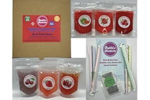 BUBBLE HEAVEN Fruity Red Selection Boba Bubble Tea Make at Home Kit 6-12 Extra Large Drinks