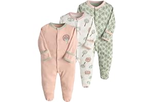 amropi Bebé Niñas Niños Mono Peleles Algodón Pijama Mameluco de Manga Larga Pack de 3 por 0-12 Meses