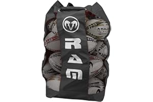 Ram Rugby - Bolsa transpirable para pelotas de rugby, capacidad para 16 pelotas de tamaño 5, almacenamiento de malla de nailon duradera con correa ajustable y agujero de drenaje, bolsa grande para