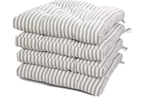 Viste tu hogar Pack of 4 Chair Cushions, 45 x 45 x 5 cm, Three-Dimensional Effect, 100% Polyester Filling, Ideal for Dining Room, Patio, Living Room, Colour Grey Striped