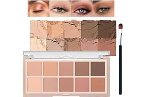 MIKLOVEN 10 Colors Eyeshadow Palette, Smooth Matte Natural Nude,Pink and Brown Eye Shadow Includes Brushes, High Pigmented, Blendable & Long Lasting, Travel Size Eye Makeup Palette for Women (Natural Nude)