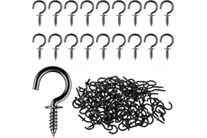 HJZHII 100 sztuk haczyków do wkręcania, czarne, haczyki na klucze, małe haczyki sufitowe, oczkowe, wkręty oczkowe, mini do drewna, wiszących roślin, dekoracji, kluczy