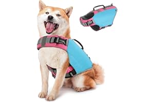 Pawaboo Dog Life Jacket, Reflective Dog Safety Vest Adjustable Pet Life Preserver with Strong Buoyancy & Durable Rescue Handle, Ripstop Dog Lifesaver Vests for Swimming, Boating - Sky Blue, M