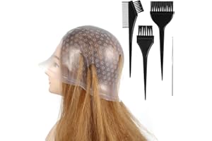 Jeffdad Professional Silicone Highlight Cap, Reusable Hair Coloring Highlighting Cap with 3 Brushes and 1 Needle for Color Hair Salon Hairdressing Women Men(White)