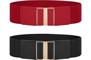 WERFORU Damski elastyczny pasek do sukienek w stylu vintage, rozciągliwy, szeroki pasek w talii, C-czarny + czerwony, Passt Taillengröße 94-105cm