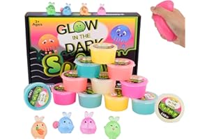 KELVSBEM 12PCS Glow in The Dark Slime Pack, Galaxy Slime with 4 Glowing Rabbits Charms, 6 Neon Colors, Non-sticky and Smooth, Perfect Kids Party Favors, School Rewards