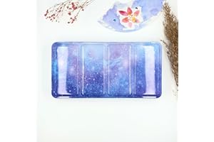 My Rock Way Grande Boîte d'aquarelle Shimmery Night 48 Couleurs en métal avec 52 Demi-Godets, Palette de mélange et Anneau de Pouce. Palette de Peinture de Voyage, Parfait pour Un Cadeau