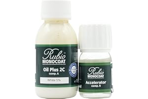 Rubio Monocoat Oil Plus 2C, Huile pour Bois à Séchage Rapide, Traitement Bois pour l'Intérieur, Huile de Lin pour Bois - White 5%, 130 ml