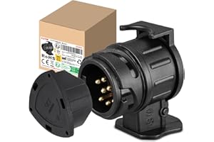 ‎CXTM CXTM Adapter 13 auf 7 Poliger Anhängerstecker, Anhängerkupplung Adapter 13 auf 7 Polig, Anhänger Adapter 13 auf 7 Polig inkl. Parking Cover, 12 V Systeme, für Fahrradträger, Pferdeanhänger