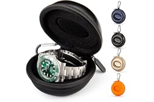 HELMDY Single Watch Travel Case for Men & Women: Portable Watch Box Organizer Travel Watch Case 1 Slot - Fits all Wristwatches & Smart Watches up to 50 mm（Black-1 Piece）