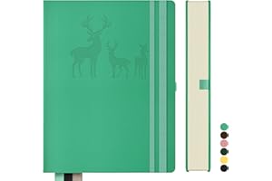 Qefuna Cuaderno B5 de rayas, Bullet Journal B5 grueso bloc de notas, 300 páginas, 100gsm de papel rayado para las mujeres los hombres de oficina diario de la escuela, 19 x 25.5cm, Azul Verde