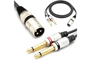 VITALCO XLR Maschio a 2x Jack 6.3mm Mono Cavo per Microfono 3m Doppio Jack 6.3 TS Audio a 3 Pin Connettore Adattatore