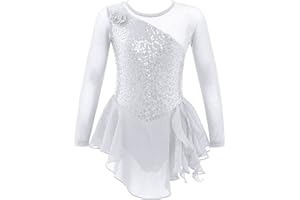YiZYiF Vestito da Pattinaggio Artistico Bambina Pizzo Floreale Abito da Balletto Ginnastica Artistica a Manica Lunga Body da Danza Ballo Ragazza tutù in Tulle Dancewear