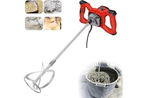 AUTOBABA Malaxeur Mortier Colle Électrique, 2600W Agitateur Mélangeur de Mortier à Main Mélangeur à Béton Réglable à 6 Vitesses, M14 Barre Spirale Chromée, pour Platre Mortier Peinture Ciment Nourriture Colle