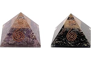 Aatm Combo Energy Generator Amethyst and Black Tourmaline Orgone Pyramid for EMF Protection Chakra Healing Meditation with Crystal and Copper (3 and 3 Inches)
