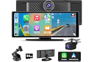Hexinex Écran Carplay Voiture & Android Auto,Stéréo Carplay avec Dashcam Avant 4K, Caméra Arrière 1080P Inclus, 10,26 Pouces Écran Tactile Commande Vocale, BT/GPS/FM/AUX/Carte TF 64G