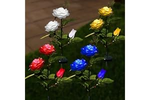 XLUX Luces de rosas alimentadas por energía solar para exteriores, lámpara decorativa de flores, para jardín, patio, iluminación de camino, impermeable, paquete de 4 [Clase de eficiencia energética A]