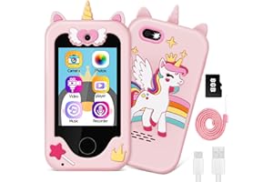 DHAPY Kids Phone for Girls Age 3 4 5 6 7, Kids Mobile Phones with Touchscreen, Dual Camera, Music Player, 31 Games, Educational Learning Toys Gifts for 3 4 5 6+ Year Old Girl Toddler Birthday Christmas